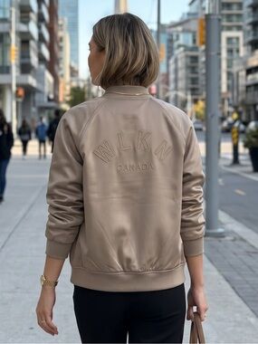 WLKN Women's Taupe Satin Bomber Jacket